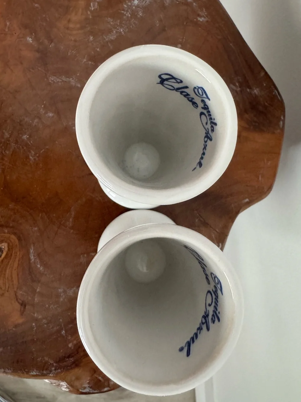 Clase Azul Set of 2 White & Blue Hand Painted Ceramic Snifter Shot Glasses